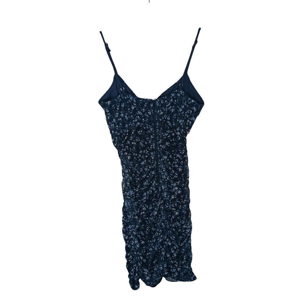 Windsor Navy Blue Floral Ruched Mini Dress Sz Small Spaghetti Strap Fully Lined - Picture 3 of 13